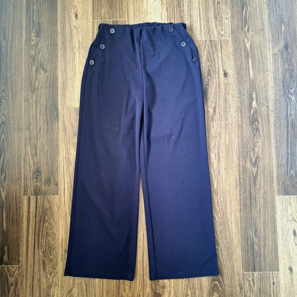 NWT Ashley Stewart Wide Leg Elastic Waist Size 14/16 Nautical Style Preppy Pants - Picture 1 of 9